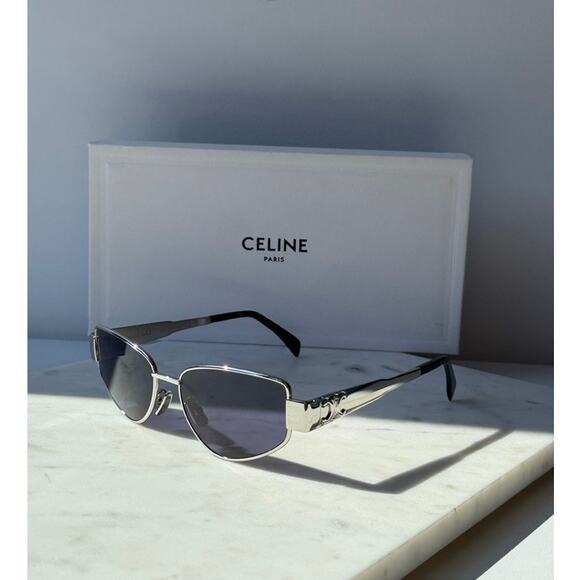 NEW Celine CL40293U Triomphe Silver Cat Eye Sunglasses - Picture 1 of 7